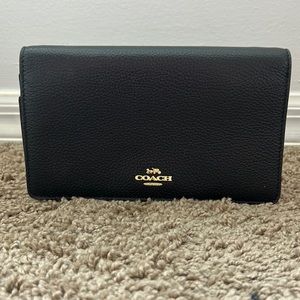 Coach black wallet on crossbody strap